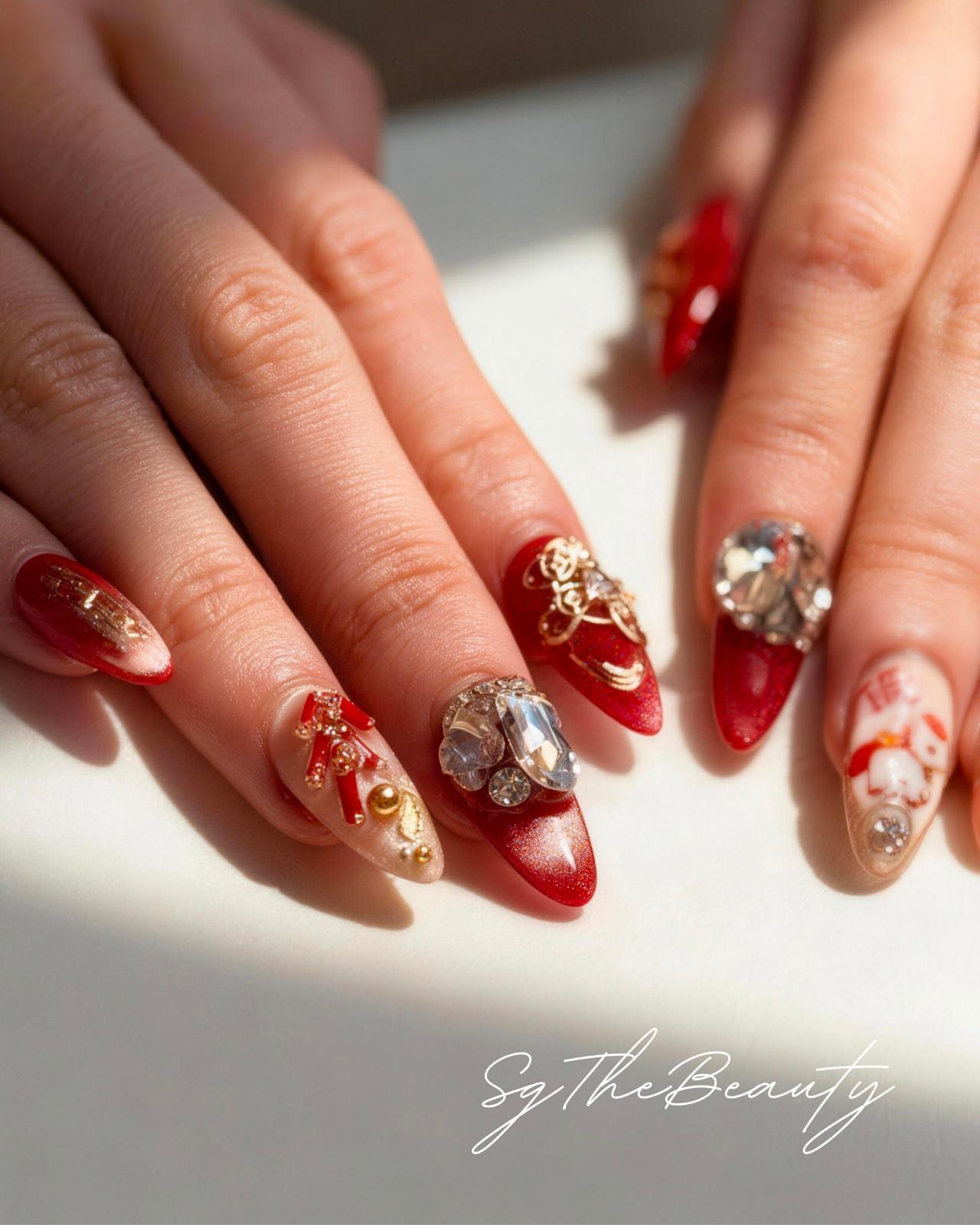 Red stiletto gold nails